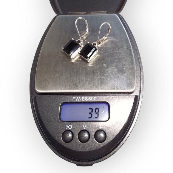 BBJ 925 Sterling Silver Dangle Earrings Black Onyx Emerald Cut Lever Backs - Picture 7 of 11